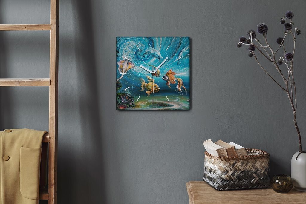 Coloray Hodiny Unikátní 30x30 cm Tiché hodiny Pro obývací pokoj a kuchyň Nástěnné hodiny Plátno Bílé ručičky hodin - Malování zví...