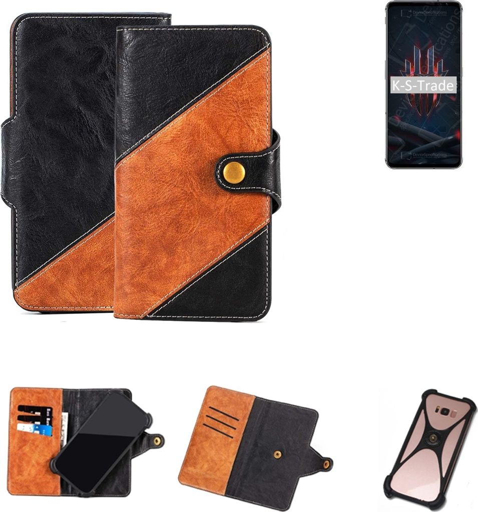 K-S-Trade Handyhülle Schutzhülle Bookstyle Case Wallet-Case kompatibel mit nubia Red Magic 6S Pro Handy Cover Bumper Klapphülle schwarz hellbraun