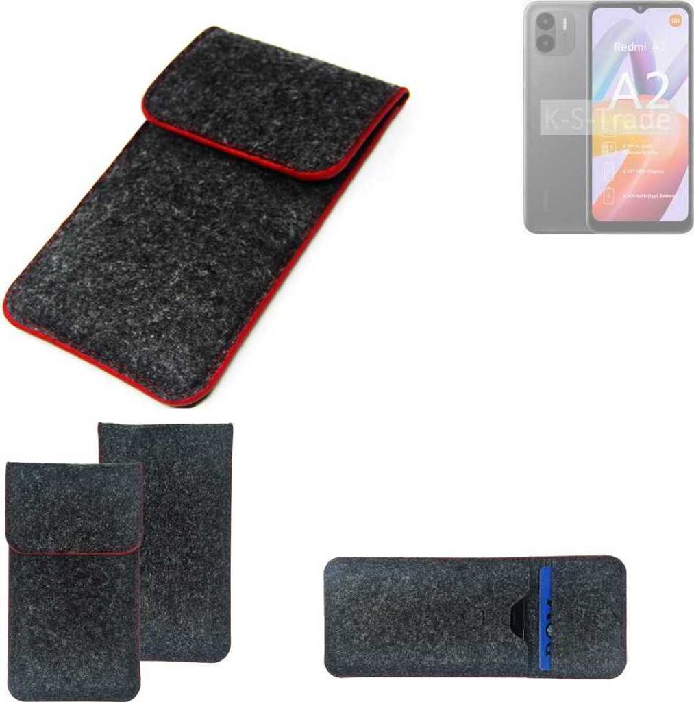 K-S-Trade Handy Schutz Hülle kompatibel mit Xiaomi Redmi A2 Schutzhülle Handyhülle Filztasche Pouch Tasche Case Sleeve Filzhülle dunkelgrau roter