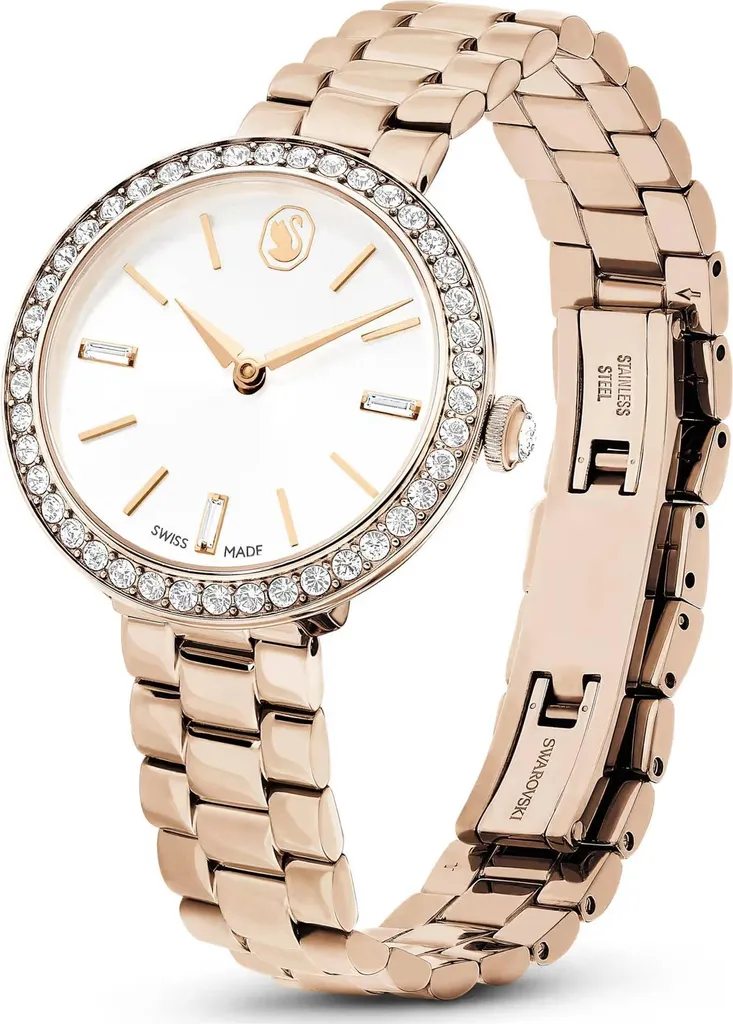 Montre Swarovski Certa Swiss Made Bracelet Métal Doré Champagne 5673013
