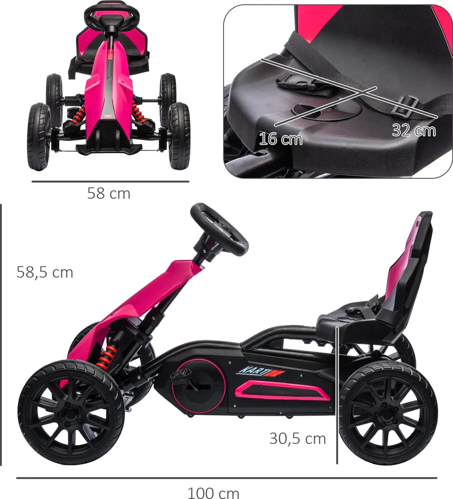 HOMCOM Go-Kart Rose pour Enfant avec Siège Réglable Confortable