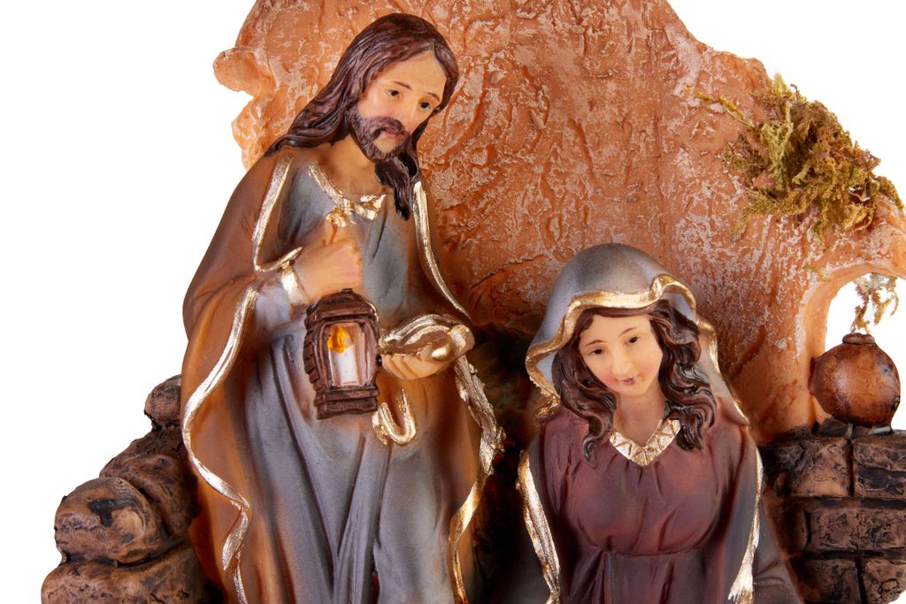 Set Presepe Sacra Famiglia In Resina – Maria, Giuseppe E Gesù – Altezza 7,5-8 Cm – Fatto A Mano