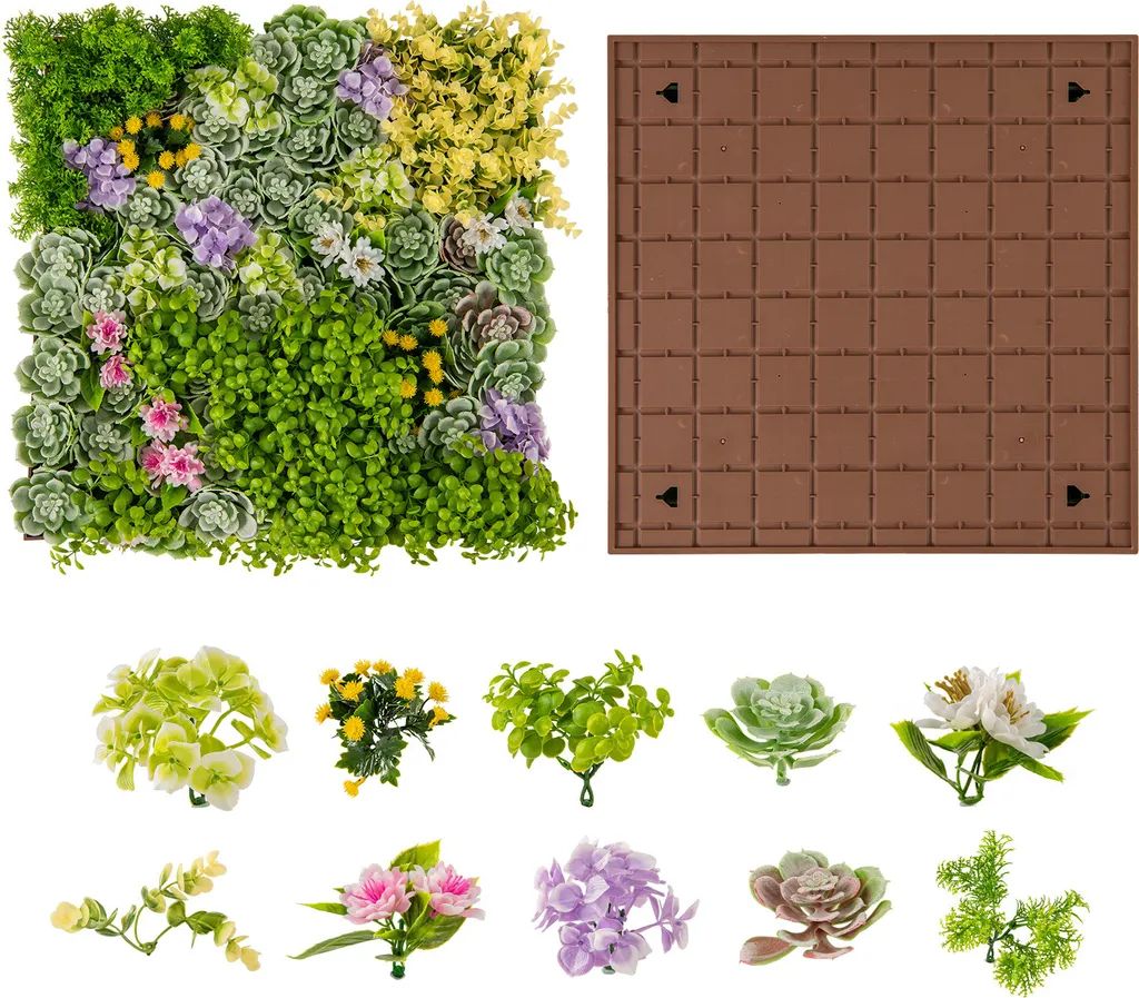 Haie Artificielle Ultra Dense 10 Espèces de Plantes Murales 50x50 cm