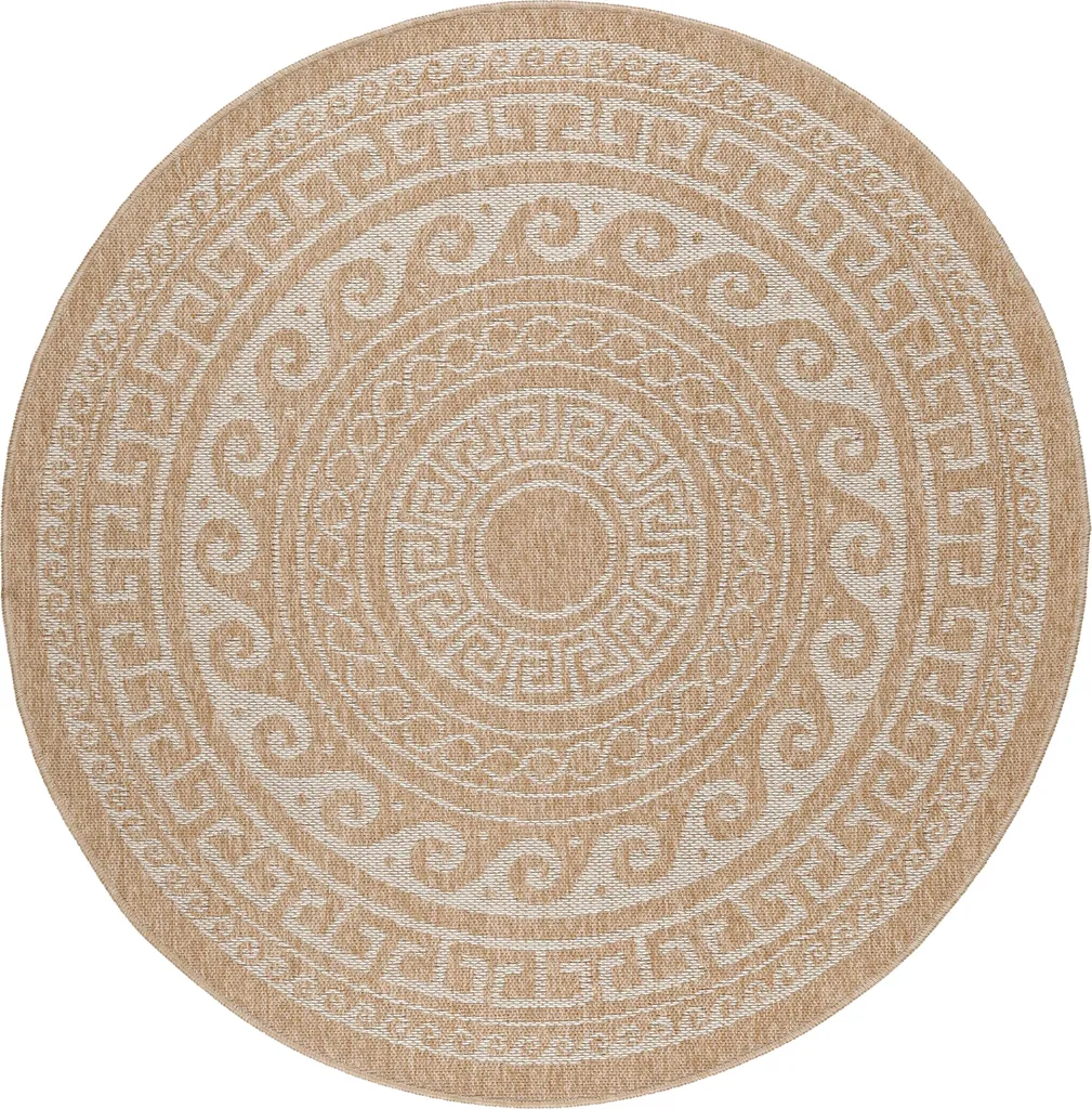 Comilla Rishi Tapis Rond Ø 120cm en Jute Beige pour Intérieur Extérieur
