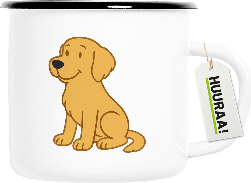 Huuraa Emaille Tasse Golden Retriever Goldie Comic 300ml Vintage Campingbecher Geschenkidee