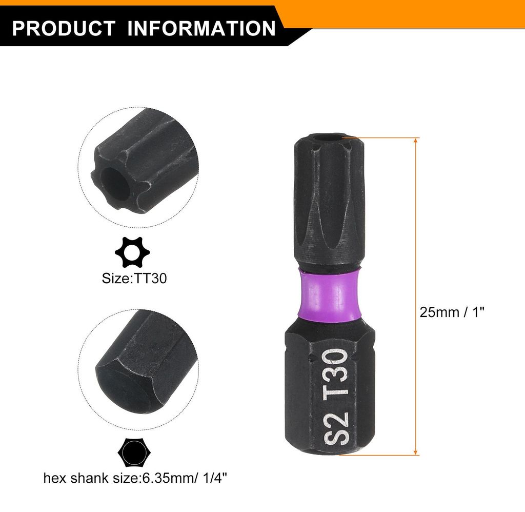 8 Stš¹ck TT30 Torx Schraubendreher Bit Set, 1/4 Zoll Sechskantschaft 25mm/1 Zoll L?nge Magnetisch Stern 6 Punkt Kopf Sechskant Bits S2 Stahl Werk...