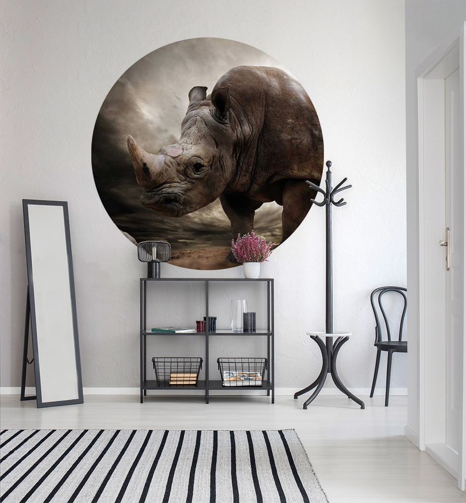Fototapete Nashorn rund, Material:Premium Vlies 150g/qm, Größe Tapete:195cm rund