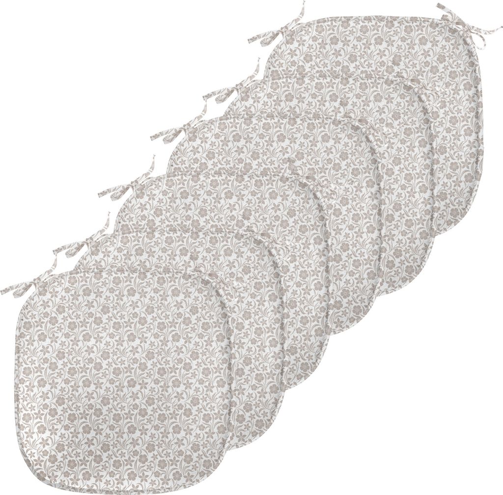 ABAKUHAUS Beige Polster für Esszimmerstühle, Sanfte Blumennatur, Dekoratives wasserfestes Kissen mit Riemen für Küchensitze, 40 cm x 40 cm-6er ...
