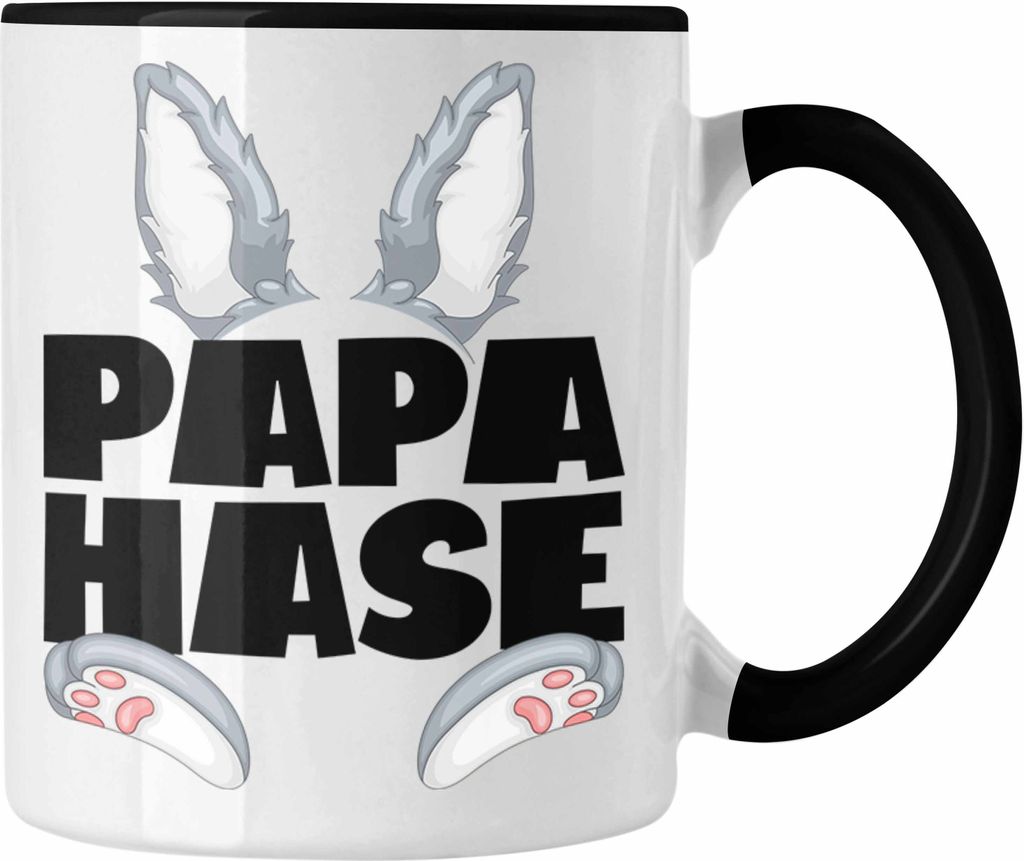 Trendation - Papa Hase Tasse Geschenk für Hasen-Vater Geschenkidee Kaffee-Becher Bester Papa Kaninchen (Schwarz)