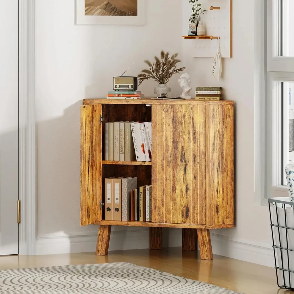 Table d'appoint d'angle marron 80 cm : gain de place pour petit salon
