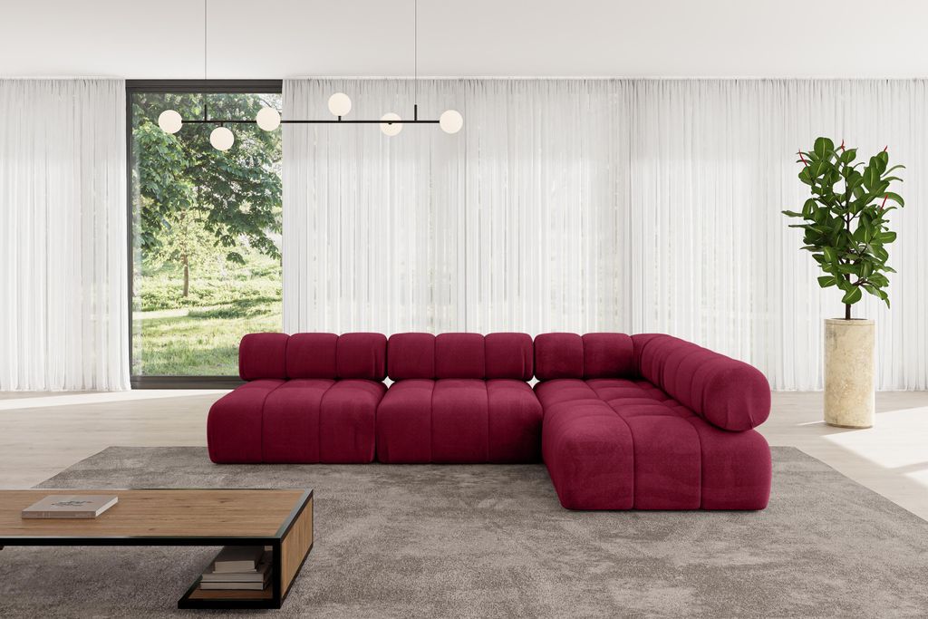 ALTDECOR Modulares Sofa Ecksofa in L-Form - Samaro-L2 - 285x190x70 cm Bordeauxrot universal, links/rechts Corner modular Sofa Eckcouch Couch Wohnla...