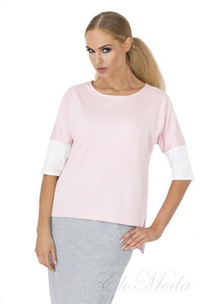Longshirt hinten länger Asymetrisch 2 farbig Top; Puderrosa L/40