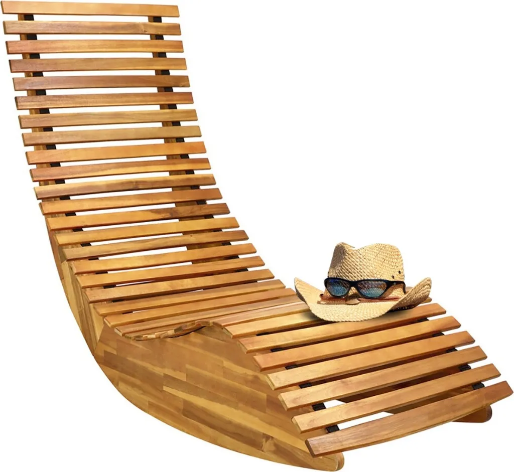 Rocking chair BALI en bois brun naturel 195cm, chaise longue de repos