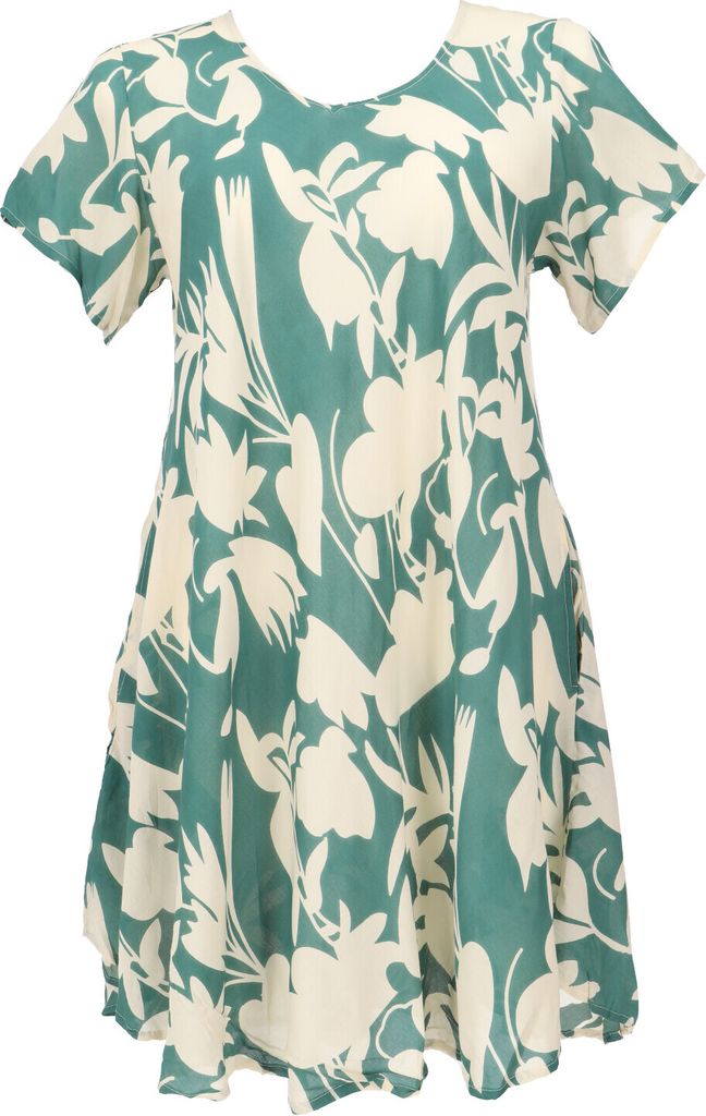 Luftiges Boho Minikleid, Weites Sommerkleid, Tunikakleid - Grün/weiß, Damen, Viskose, Kleider