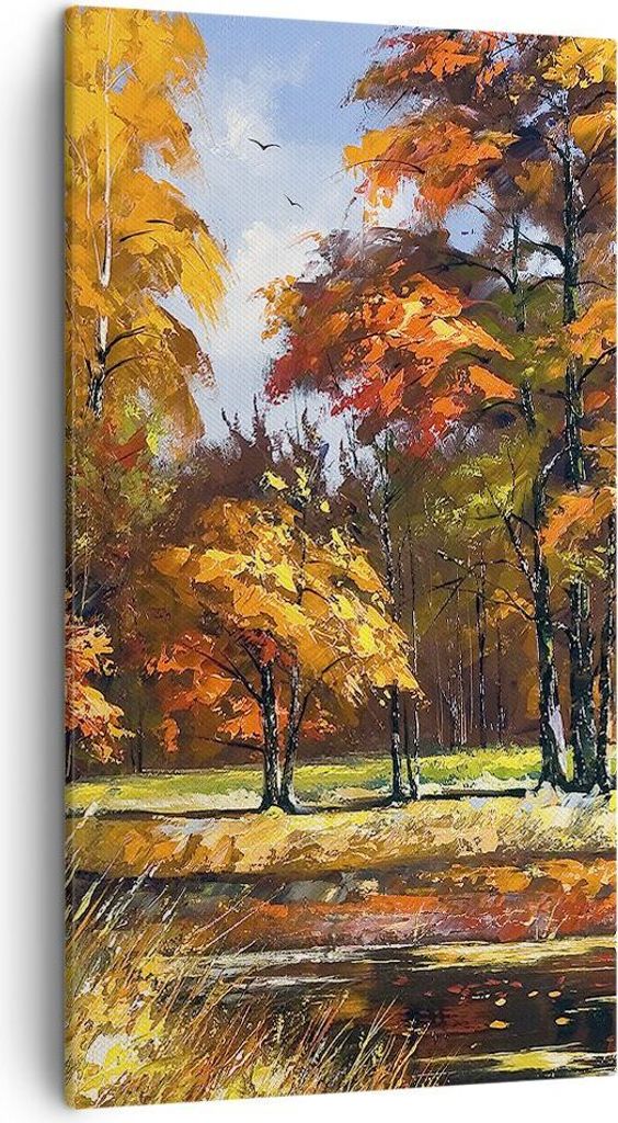 Bild auf Leinwand - Leinwandbild - Park Herbst Wasser - 45x80cm - Wand Bild - Wanddeko - Wandbilder - Leinwanddruck - Bilder - Kunstdruck - Wanddek...
