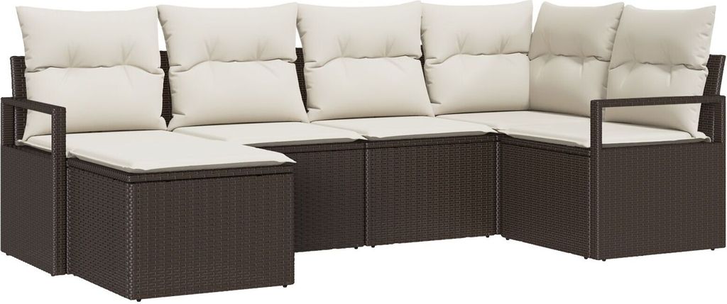 Möbel 6-teiliges Garten-Sofa-Set mit Kissen Braun Poly Rattan, 2-Sitzer Garten-Sofa mit Kissen Braun Poly Rattan - Gartensofas 3346448