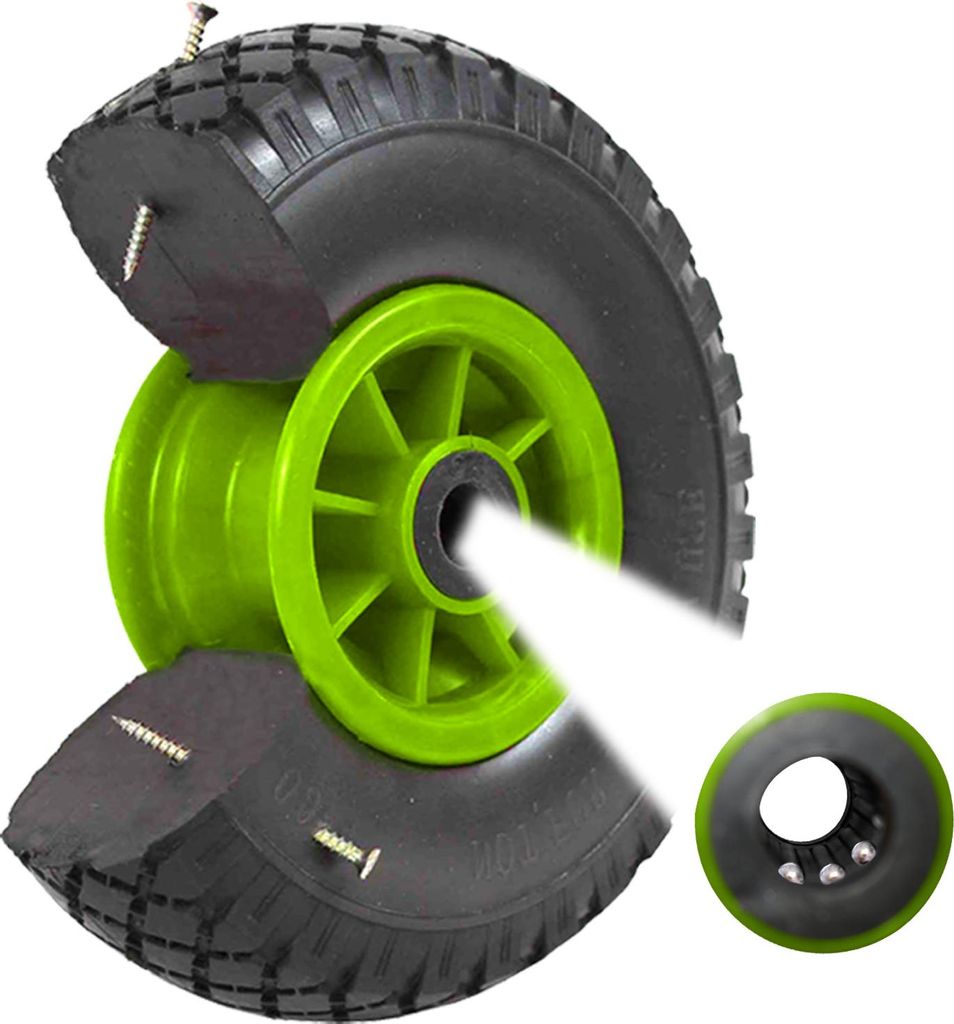 Sackkarrenrad PolyurethanRad 260x85 mm 3.00-4 75 mm zentrierte Nabe Ø 20 mm grün Vollgummi Bollerwagen