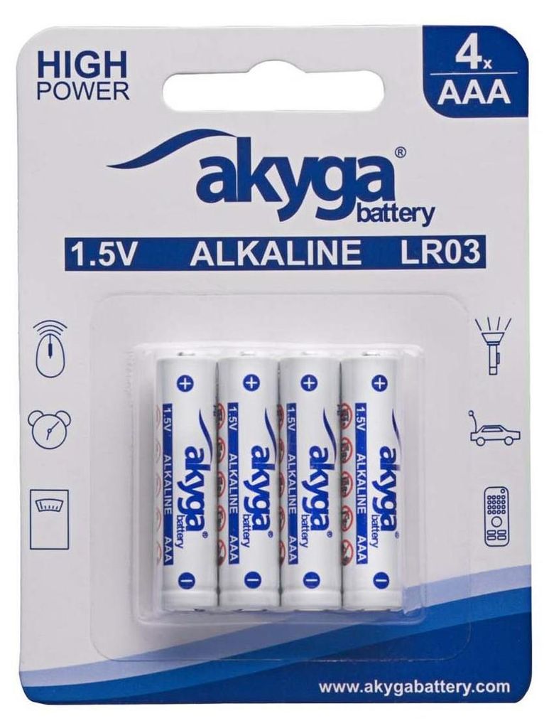 Akyga AAA alkaline batterij, LR03, Zn-MnO2, 1,5V/1300mAh, 4 Productafbeelding 