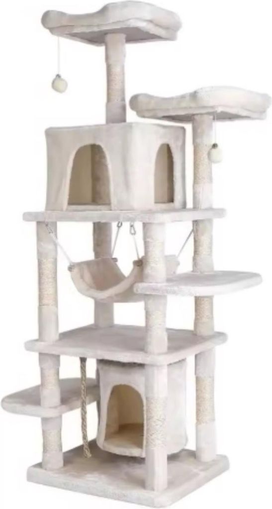 Katzenturm – Kratzbäume – Große Katzenbaum-Anlage mit Stabiler Kletterstruktur und Spielhaus-Hängematte – KatzenKratzbäume 170 cm mit Pla...