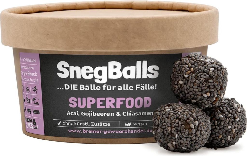 SnegBalls Superfood, leckere Energy Balls mit Acai, Gojibeeren & Chiasamen, 130g