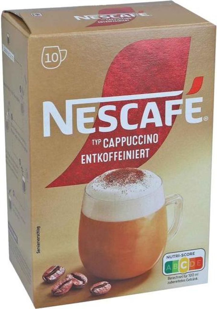 Nescafe Cappuccino Entkoffeiniert Löslicher Kaffee 10 x Produktbild 