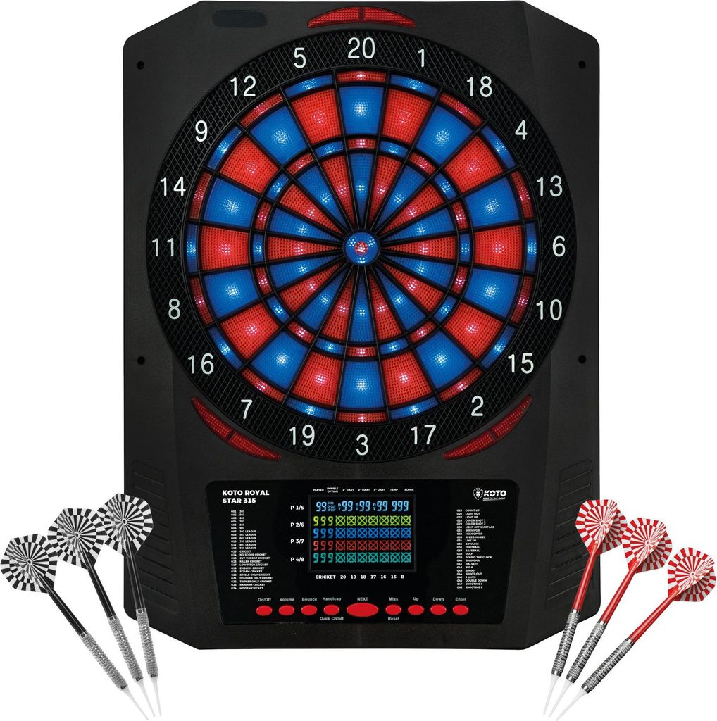 KOTO – Dartscheibe Elektronisch Royal Star 315, 6 Softdarts, 48 Spiele, Über 315 Varianten, LED-Anzeige, Für 1 bis 8 Spieler