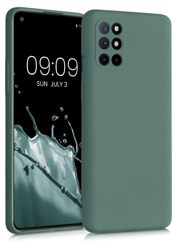 kwmobile Hülle kompatibel mit OnePlus 8T Hülle - gummierte TPU Silikon Handyhülle - Schutzhülle für kabelloses Laden - Case in Tannengrün
