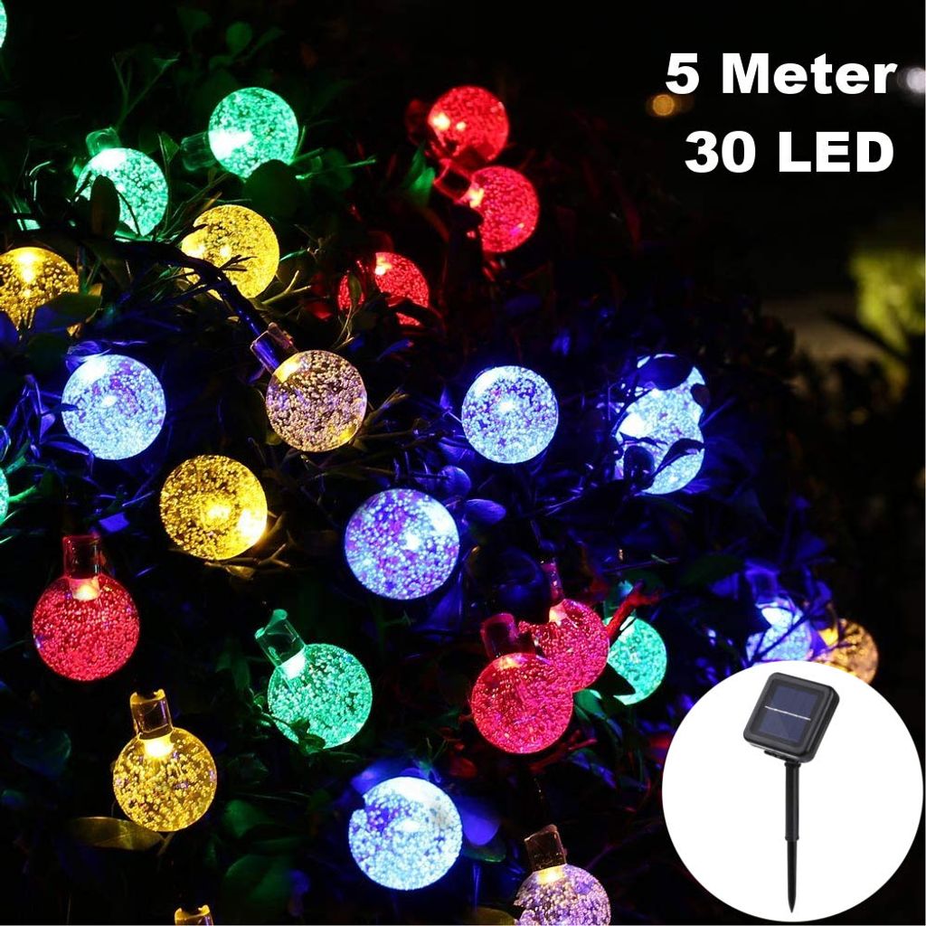 LED Solar Lichterkette Kristall kugel Lichter Girlanden Garten Weihnachten Deko