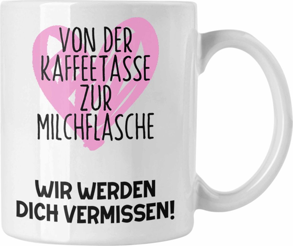 Trendation - Mutterschutz Geschenk Kollegin Tasse Abschied Werdende Mama Abschiedsgeschenk Arbeitskollegin Von Kaffeetasse Zur Milchflasche (Weiß)