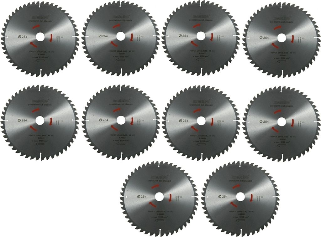 Metabo Kreissägeblatt Sägeblatt 254 mm Z48 5°Neg. 10 Stück für Bosch GCM GTS