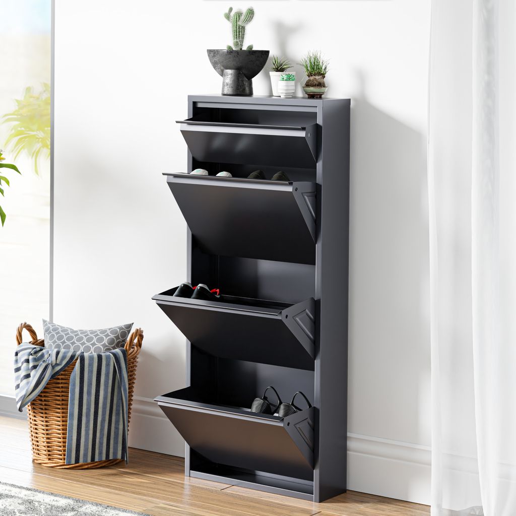 Schuhkipper 'Sokndal' mit 4 Klappen Metall 118 x 50 x 15 cm Grau