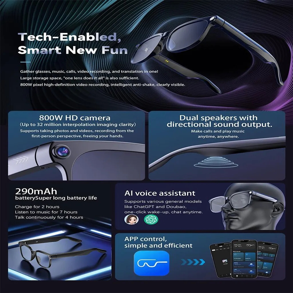 INF Lunettes de soleil caméra 8MP haute définition avec longue autonomie - 4