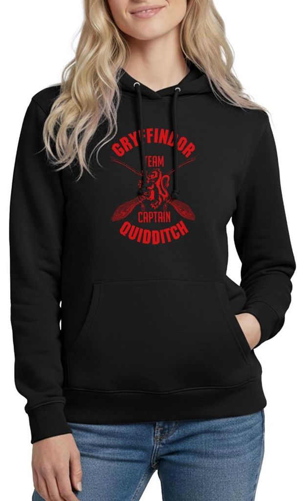 Spreadshirt Harry Potter Gryffindor Quidditch Team Captain Damen Hoodie, S, Schwarz