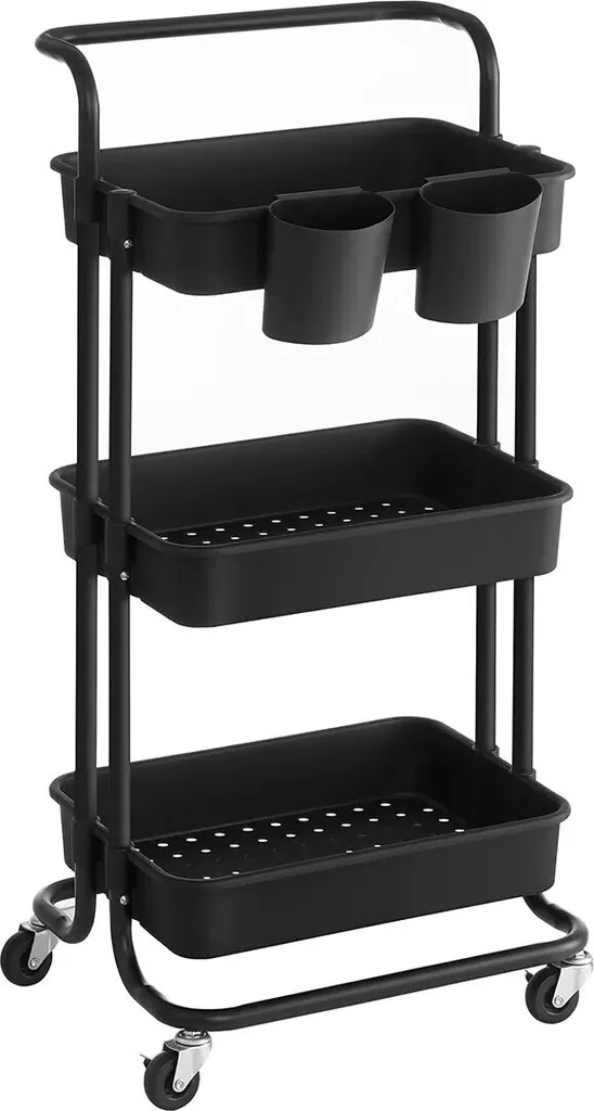 Carrello Virgil 3 Livelli Nero: Carrello Servizio con Maniglia e Freni