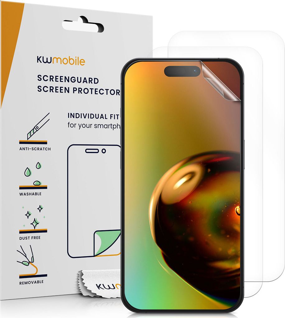 kwmobile 3x Displayschutzfolie kompatibel mit iPhone 15 Folie - klare Schutzfolien Set in transparent