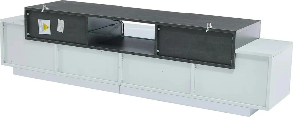Grand meuble TV 180cm Gris et Blanc avec éclairage LED et niches de rangement