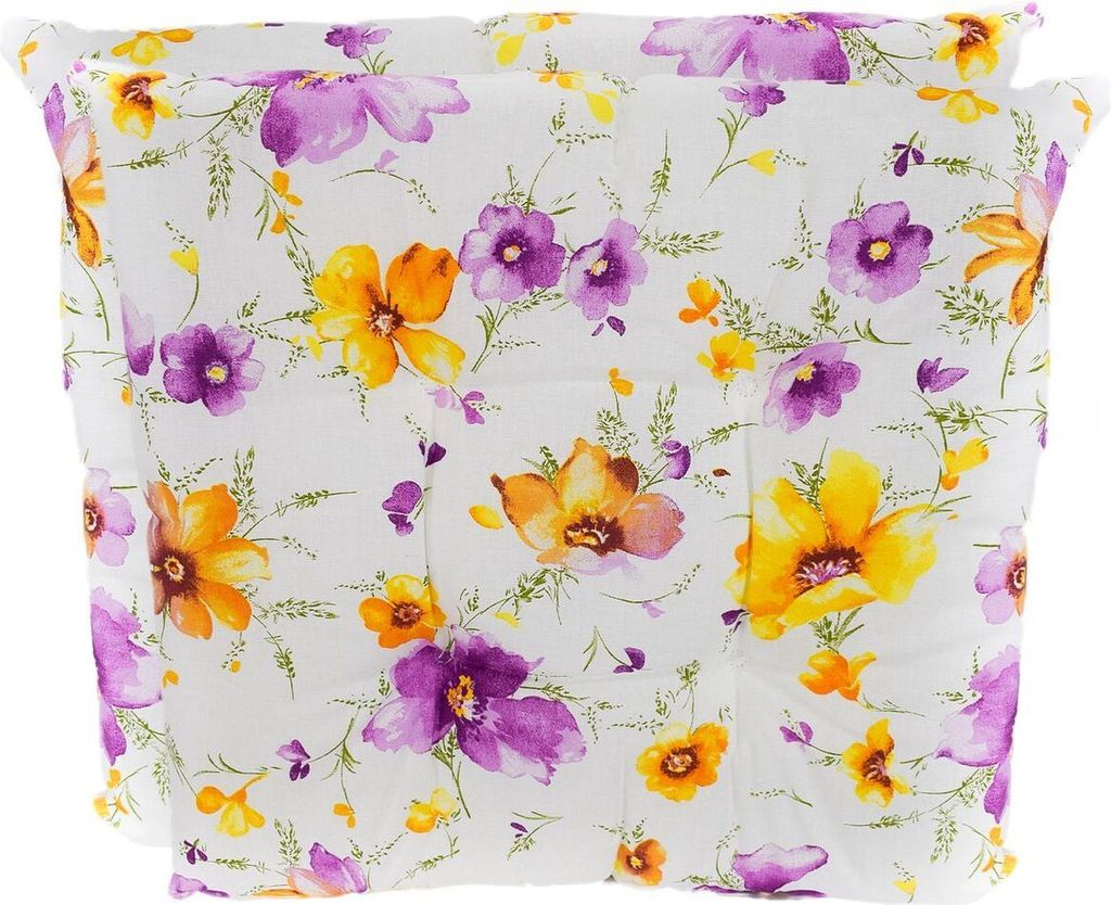 Stuhlkissen 40 x 40 cm in Blumenoptik mit 4 Punktesteppung 2er-Pack