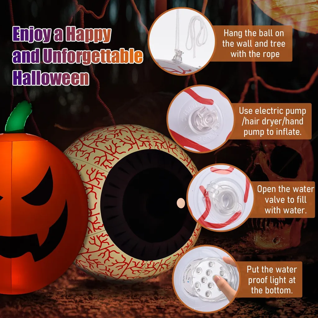 Œil Gonflable LED Halloween 23 Pouces RVB avec Télécommande Multi-Couleurs