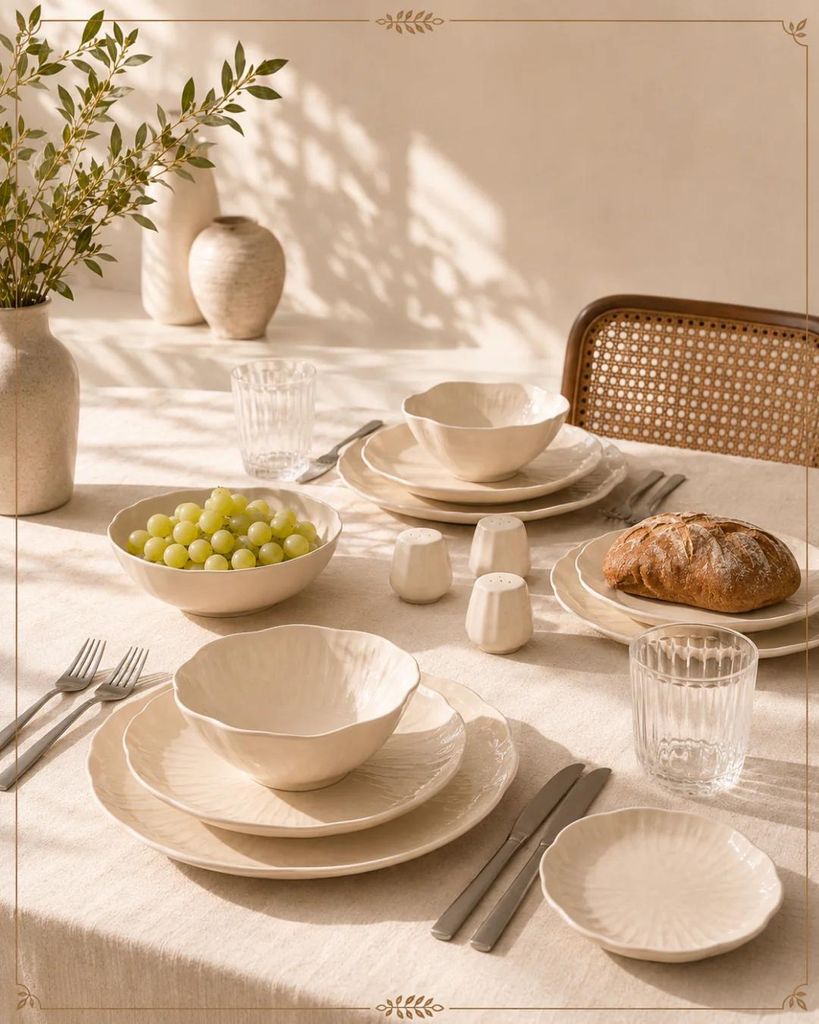 Set di stoviglie Kadoland, colore beige, composto da 27 Immagine del prodotto 
