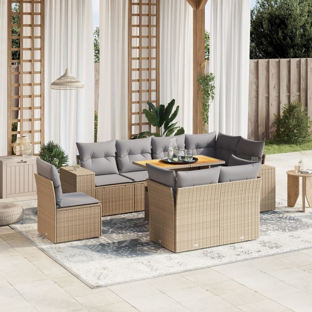 Maison Exclusive - 9-tlg. Garten-Sofagarnitur mit Kissen Beige Poly Rattan
