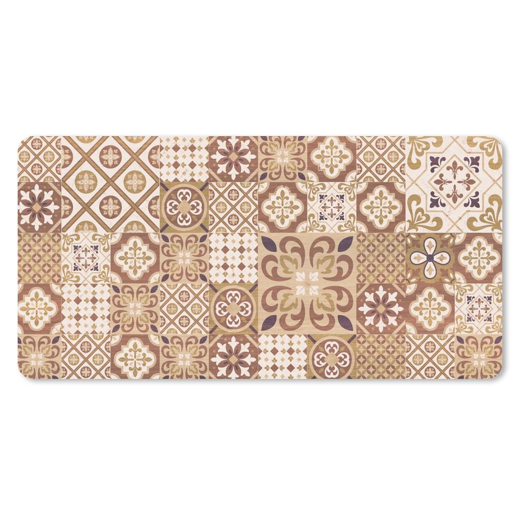 MuchoWow Schreibtischunterlage Blumen - Figuren - Vintage - Braun - Design 80x40 cm - XXL Mauspad - Gaming Mauspad