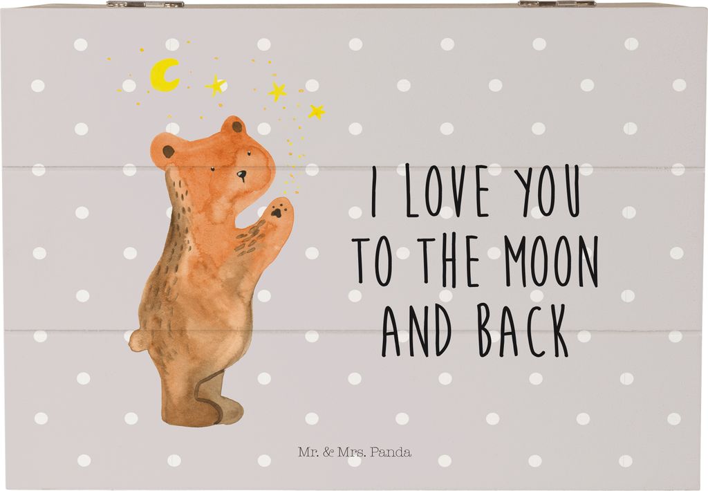 Mr. & Mrs. Panda truhe holz Verliebter Bär 22 x 15 cm - Grau Pastell - Geschenk, Teddy, Verliebte, To The Moon And Back, Schatzkiste, Partner, Kis...