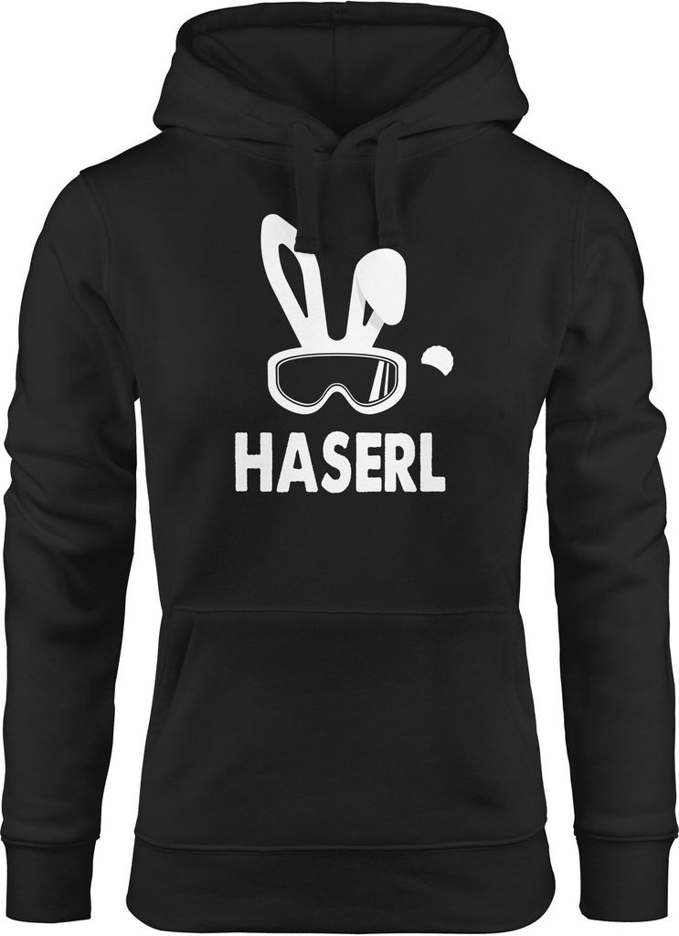 Kapuzen Pullover Damen Ski-Haserl Ski-Hase Après Ski Party Ski-Fahrer Snowboard-Fahrer Hoodie Frauen Moonworks schwarz M