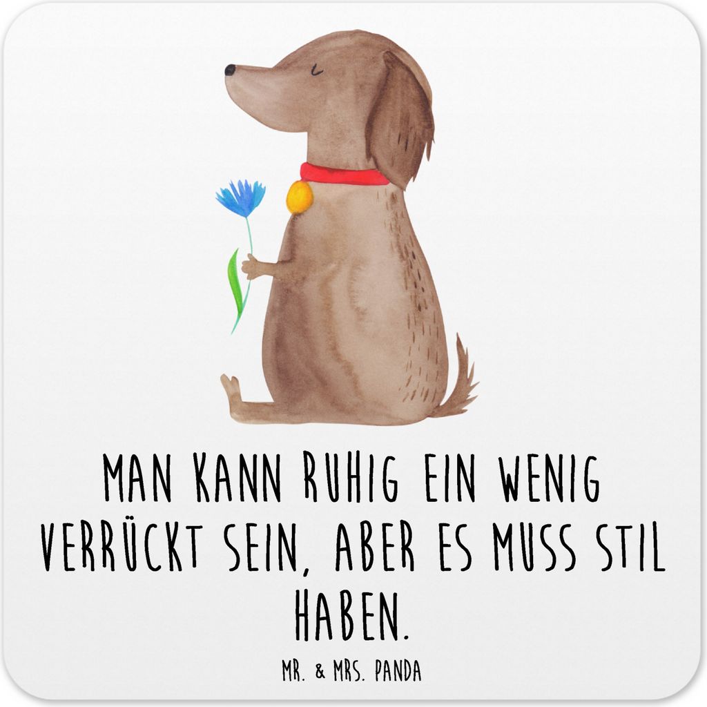 Mr. & Mrs. Panda Tischuntersetzer Hund Blume 15er Set - Weiß - Geschenk, Untersetzer für Gläser, Coaster, Sprüche, Hunde, Süß, Flaschenunters...