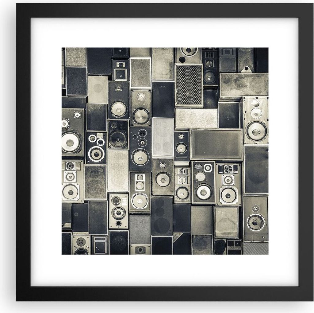Gerahmtes Poster - Schwarzer Rahmen - Abstraktion Lautsprecher Grafik - 30x30 cm - Wand Bild - Wanddeko - Wandbilder - Wandposter - Bilderrahmen - ...