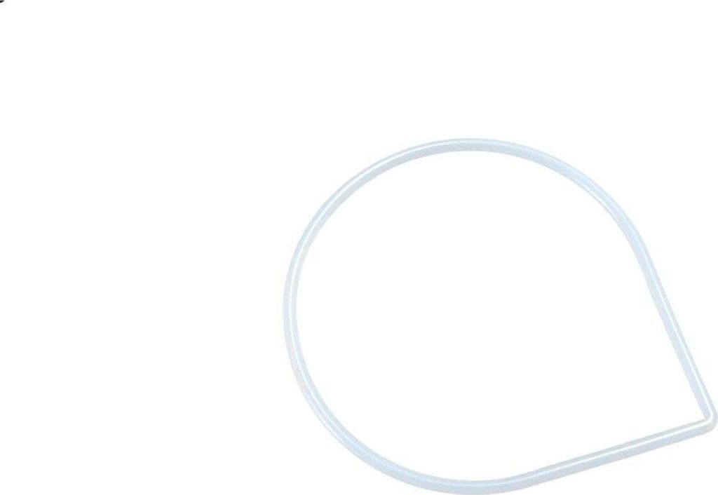 A white, tear-drop shaped gasket or seal on a white background.