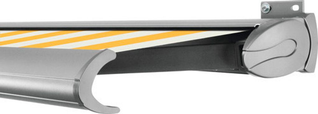 SOLUNA Kassettenmarkise Exclusiv 6x1,5 Stoff Dessin S2015 Gestell E6EV1 silber eloxiert Antrieb rechts inkl. Motor und W