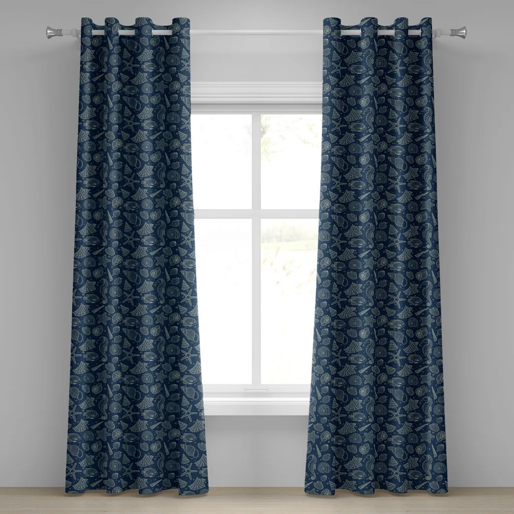 Rideau à œillets Sea Shells ABAKUHAUS 280x175cm Motif Marin Bleu Beige