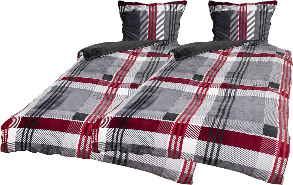 4tlg Cashmere Touch Karo Bettwäsche Garnitur Bettzeug Rot 135x200cm