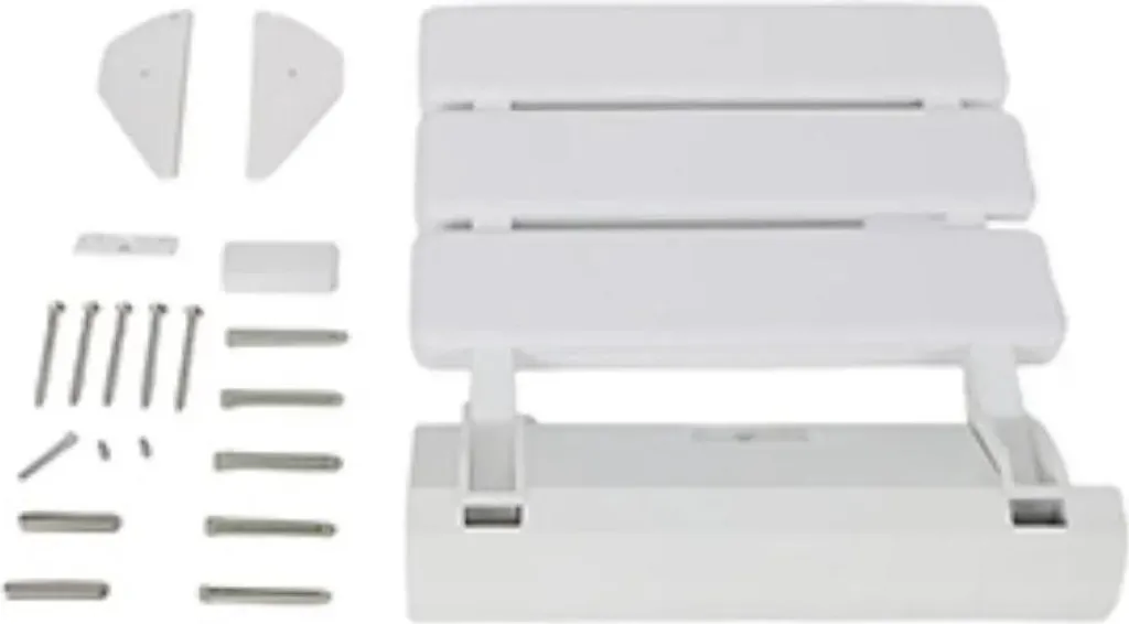 Siège de douche mural relevable en inox blanc - Supporte jusqu'à 130 kg
